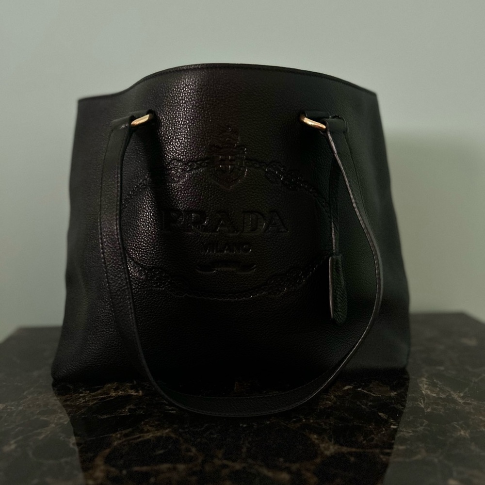 Sale! Authentic Prada Logo Embossed, Vitello Phenix Leather Tote - Picture 7 of 12